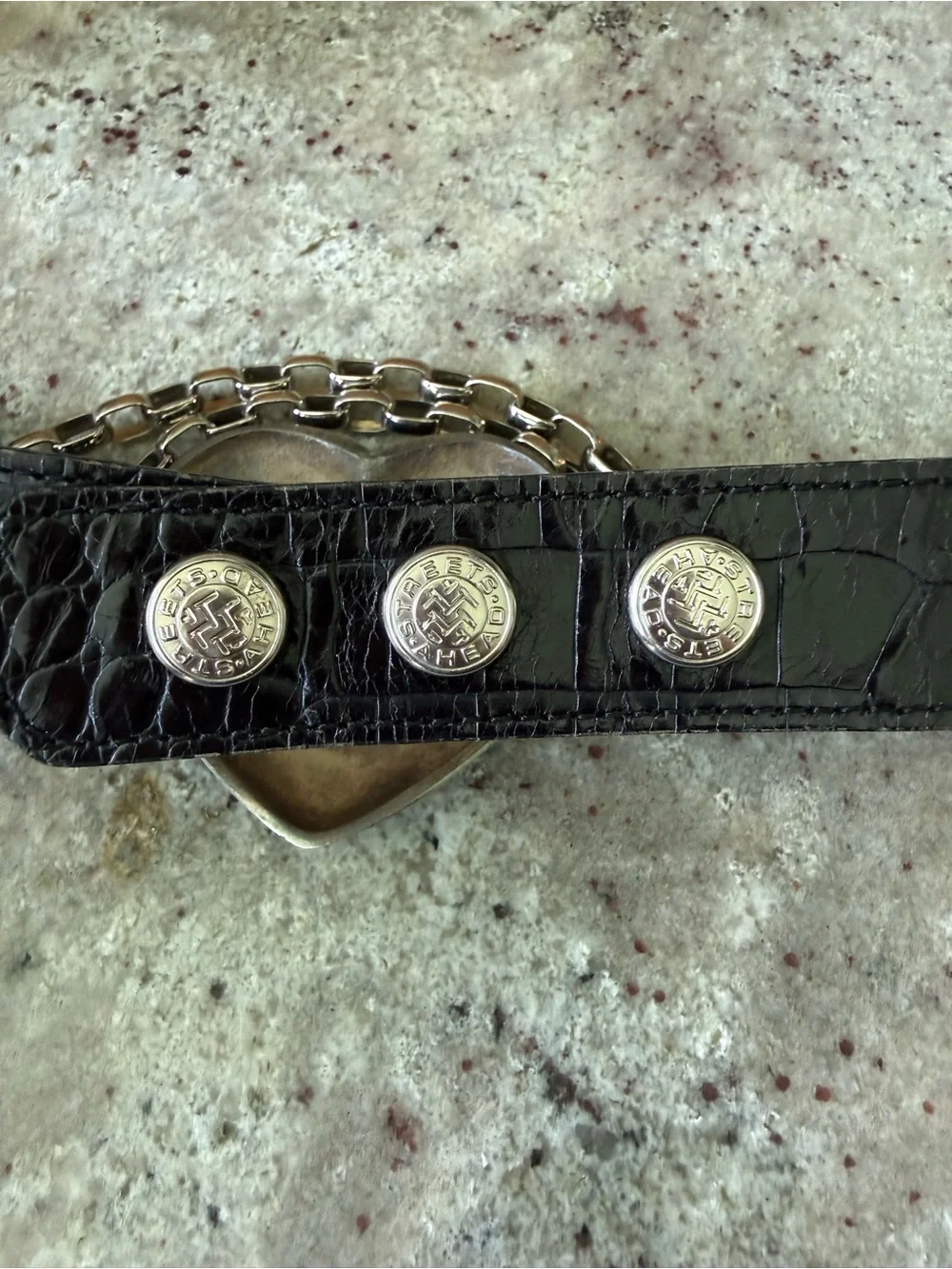 Streets Ahead Heart Chain Concho Belt Black Leather| Silver Engraved| Western - Picture 4 of 9
